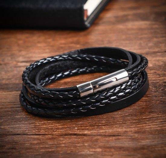 Armband dames heren 20,5 cm wikkelarmband zwart met clip sluiting Varo | bol.com