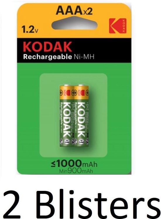 4 pièces (2 blisters de 2) piles rechargeables AAA Kodak - 1000mAh
