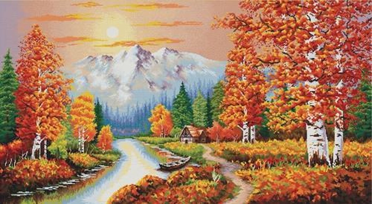 Volledige Borduurpakketen Volwassenen - Voorbedrukt - Borduren - No Count Crosstitch - Een prachtige zonsondergang 90x50cm