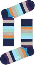 Happy Socks Stripe Sokken - Grijs/Blauw/Oranje - Maat 36-40