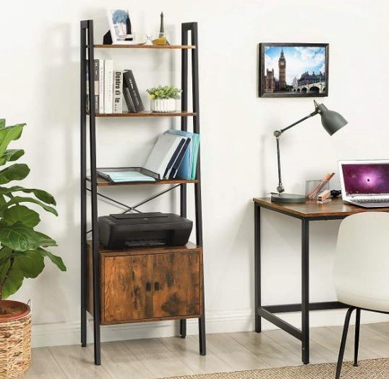 Foto: Mira home boekenrek met 4 planken industri le stijl duurzaam en functioneel 173x56x34 cm