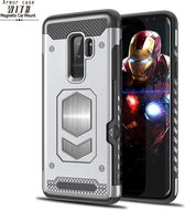 Samsung Galaxy S9 Plus Luxe Armor Case met Pashouder - Zilver - van Bixb