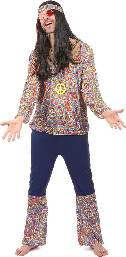 Kleurrijk flower power hippiekostuum voor mannen xl