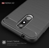 Nokia 3.2 Carbone Brushed Tpu Zwart Cover Case Hoesje - 1 x Tempered Glass Screenprotector