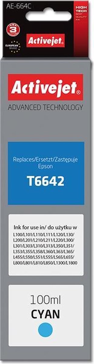 ActiveJet AE-664C inktfles voor Epson-printer, vervanging Epson T6642; Opperste; 100 ml; cyaan.
