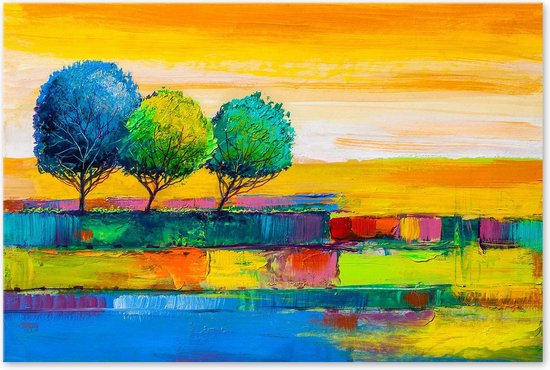 Paysage coloré avec des arbres - abstrait - peinture sur toile