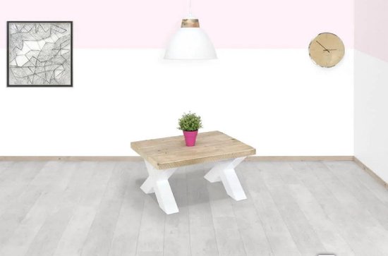 Table basse en bois d'échafaudage avec pieds en X - bois d'échafaudage - 100x60x45h