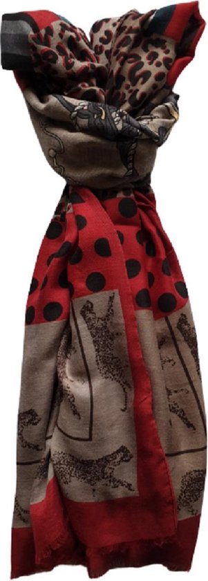 Dames Sjaal Luipaard - Print - Rood - Zwart - Blauw - Grijs | bol.com