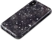 Wilma glow in the dark nacht sterren case glitter maan planeten iPhone X XS - Zwart Zilver