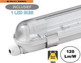Complete LED TL Armatuur 120cm 18W, 2160LM (High Lumen), 3000K Warm Wit, IP65, Incl. 1x led buis