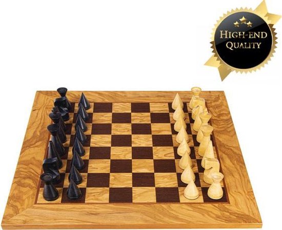 Afbeelding van het spel Olijf Burl Schaakspel met moderne stijl Schaakfiguren 40x40 cm  Top Kwaliteit