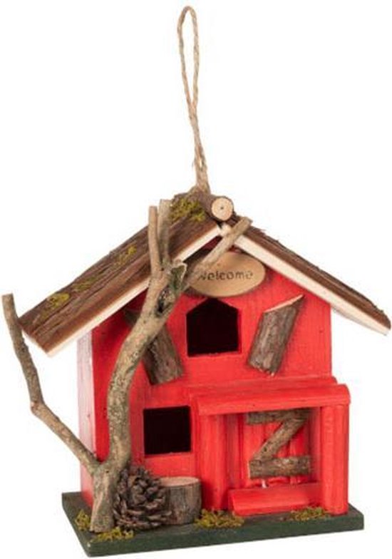bijstand vingerafdruk rustig aan Leuk vogelhuisje in rood en boomschors | bol.com