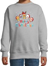 Foute kersttrui / sweater dierenvriendjes Merry christmas grijs voor kinderen - kerstkleding / christmas outfit 9-11 jaar (134/146)