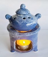 Oliebrander rond theepot licht blauw keramiek 8.5x8.5x13cm Aromabrander voor geurolie of wax smelt