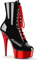 Pleaser Enkellaars -37 Shoes- DELIGHT-1020 Zwart/Rood