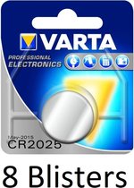 8 stuks (8 blisters a 1 st) Varta CR2025 Primary Lithium Wegwerpbatterij