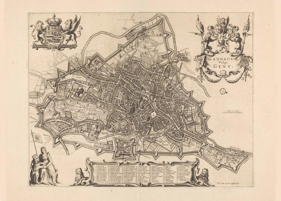 Affiche ancienne carte historique Gand 1700 - Plan de la ville de Belgique - Grand 50x70 cm
