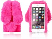 Casies Bunny telefoonhoesje - Apple iPhone 7/8 Plus - Roze - konijnen hoesje softcase - Pluche / Fluffy