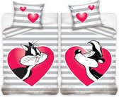 Dekbedovertrek Looney Tunes grijs/roze 140x200 + 1 kussensloop 1 Persoons 140x200 + 1 kussensloop