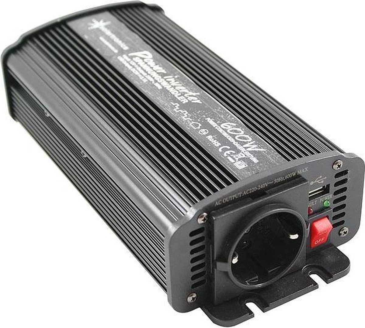 12V naar 230V Gemodificeerde Sinus Spanningsomvormer - 600W - Zwart