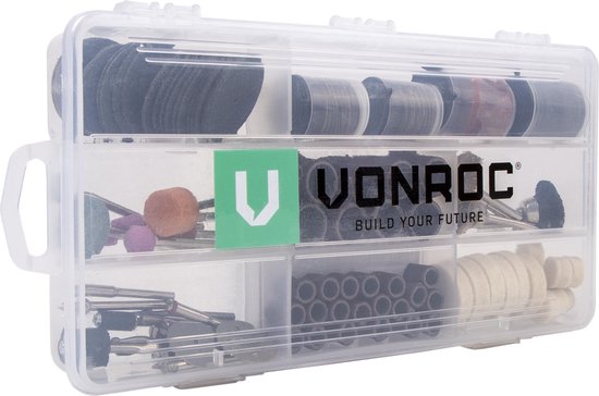 VONROC Multitool – Roterend – 160W – Incl. 232 accessoires, 2 opzetstukken, flexibele as en opbergtas - VONROC