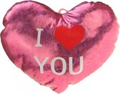 Pluche glimmend hart roze met tekst I love you - Valentijnscadeaus