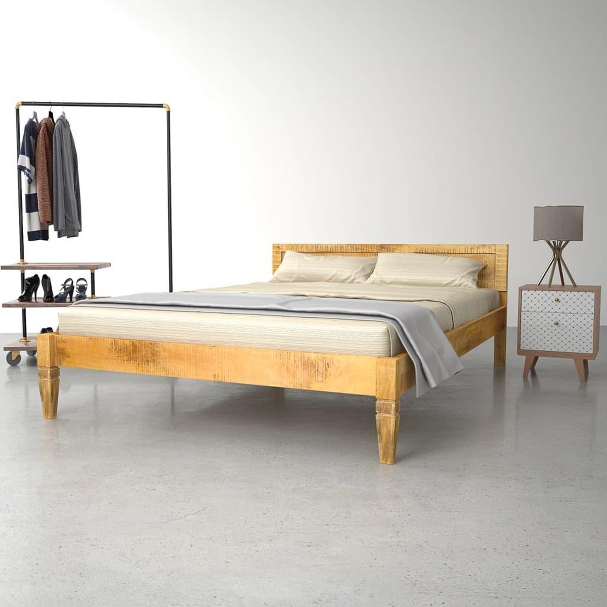 Bedframe Bruin Mango Hout (Incl LW Anti kras Vilt) 140x200 cm