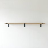 GoudmetHout Massief Eiken Wandplank - 160x20 cm - Industriële Plankdragers L-vorm - Staal - Mat Blank - Wandplank hout