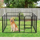 Hondenren - Puppyren - Hondenkennel - 8 Kennelpanelen - Staal - 80 cm hoog - 640 cm omtrek - Uitbreidbaar