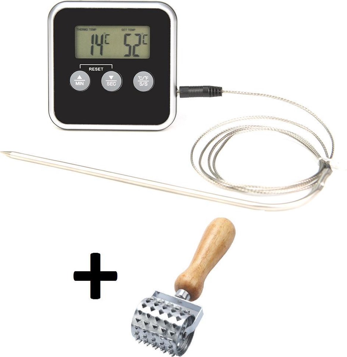 Kernthermometer Met Vleeshamer en Batterij - Digitale Temperatuurmeter en  Kookwekker | bol.com