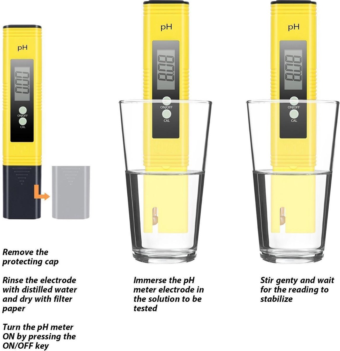 Digitale PH meter zwembad geel inclusief opbergbox en calibratiepoeder