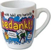 Mok - Cartoon Mok - Echt héél erg hartelijk Bedankt - In cadeauverpakking met gekleurd lint