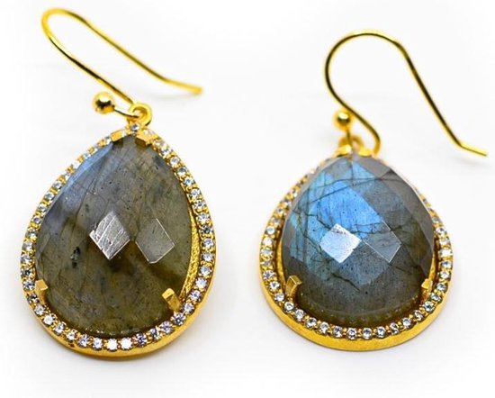 Boucles d'oreilles pendantes en pierres précieuses Labradorite Drop - Argent 925 et plaqué or