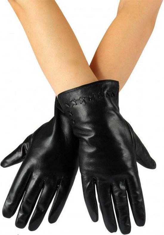 Lederen dames handschoenen Cross Stitch|Zwart|Zachte voering bol.com