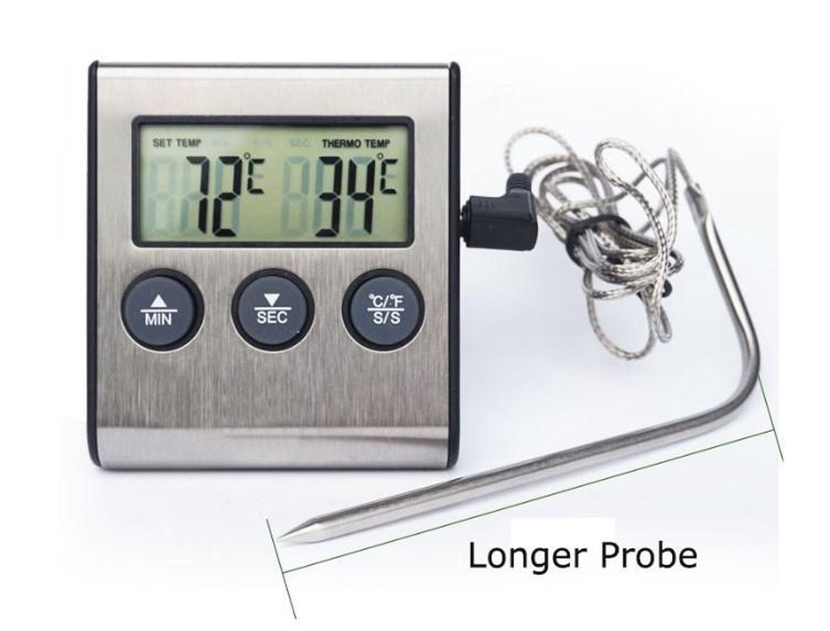 Boticz - 2-in-1 Magnetische Digitale Kern Thermometer Met Keuken Timer Alarm - Magnetische Vloeistof/Vlees Temperatuurmeter Met Meetsonde Draad & Kook Timer - 0-250 Graden Celcius — cadeau in Kookcadeaus - foto 5