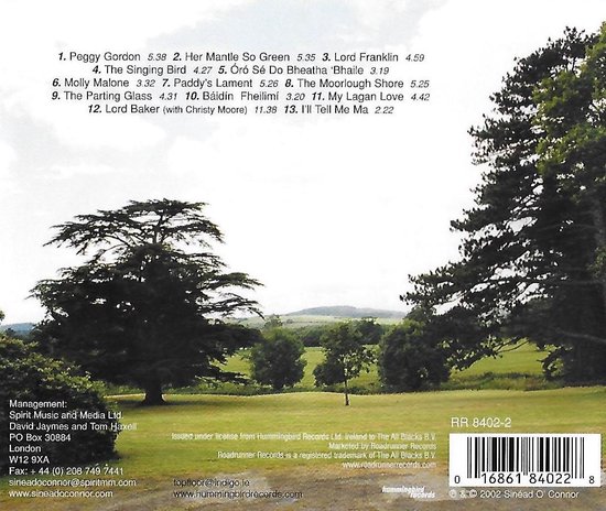De achterkant van een albumhoes met tracklist en afbeelding van bomen en groen landschap.