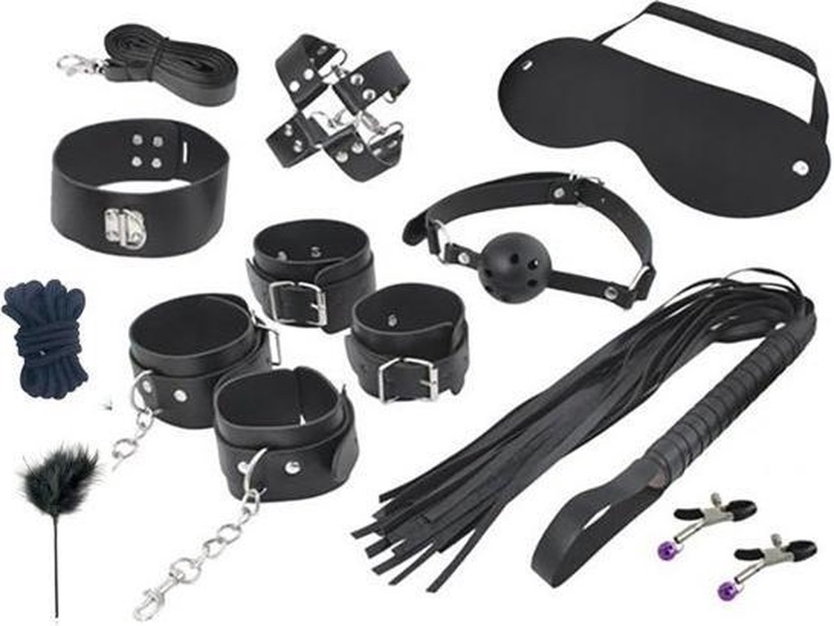 10-Delige BDSM set Boeien set Handboeien Blinddoek Zweepje Touw Halsband ..