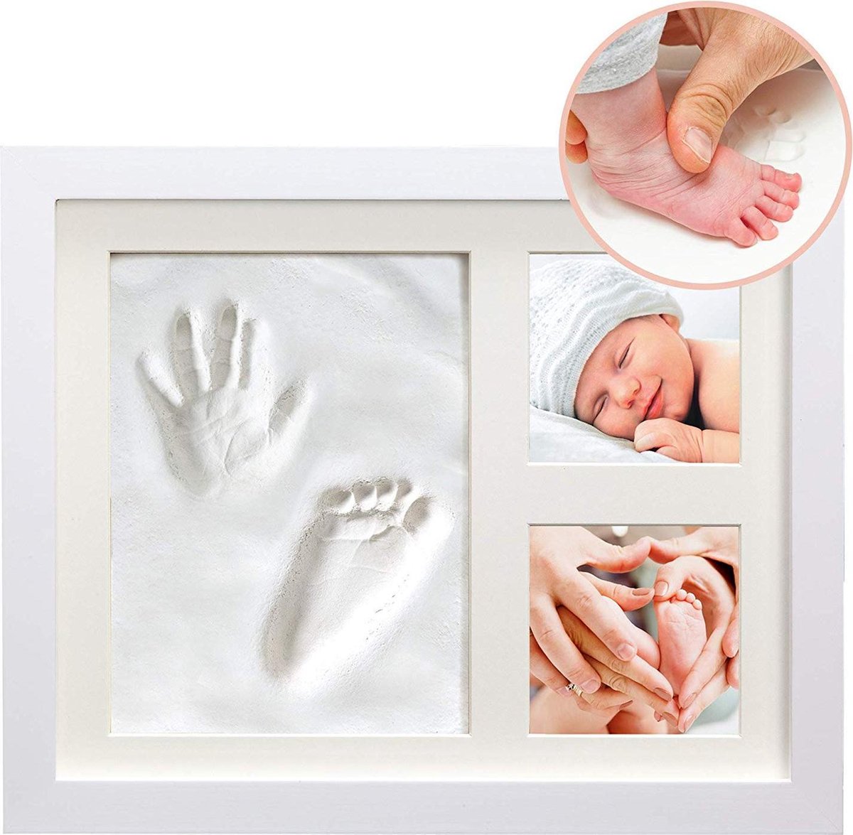 Goedkoopste Baby fotolijstje met afdruk in klei - Fotolijst - Kraamcadeau - Kleiafdruk - Mooiste herinneringen aan pasgeborene - 23cm x 28cm