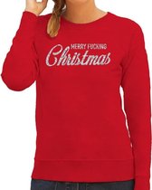 Foute Kersttrui / sweater - Merry Fucking Christmas - zilver / glitter - rood - dames - kerstkleding / kerst outfit S (36)