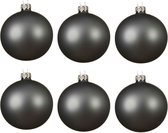 6x Grijsblauwe glazen kerstballen 6 cm - Mat/matte - Kerstboomversiering grijsblauw