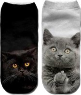 Enkelsokken Kattensokken – Unisex – One Size – Duo Pack Zwarte Kat en Kat Vinger