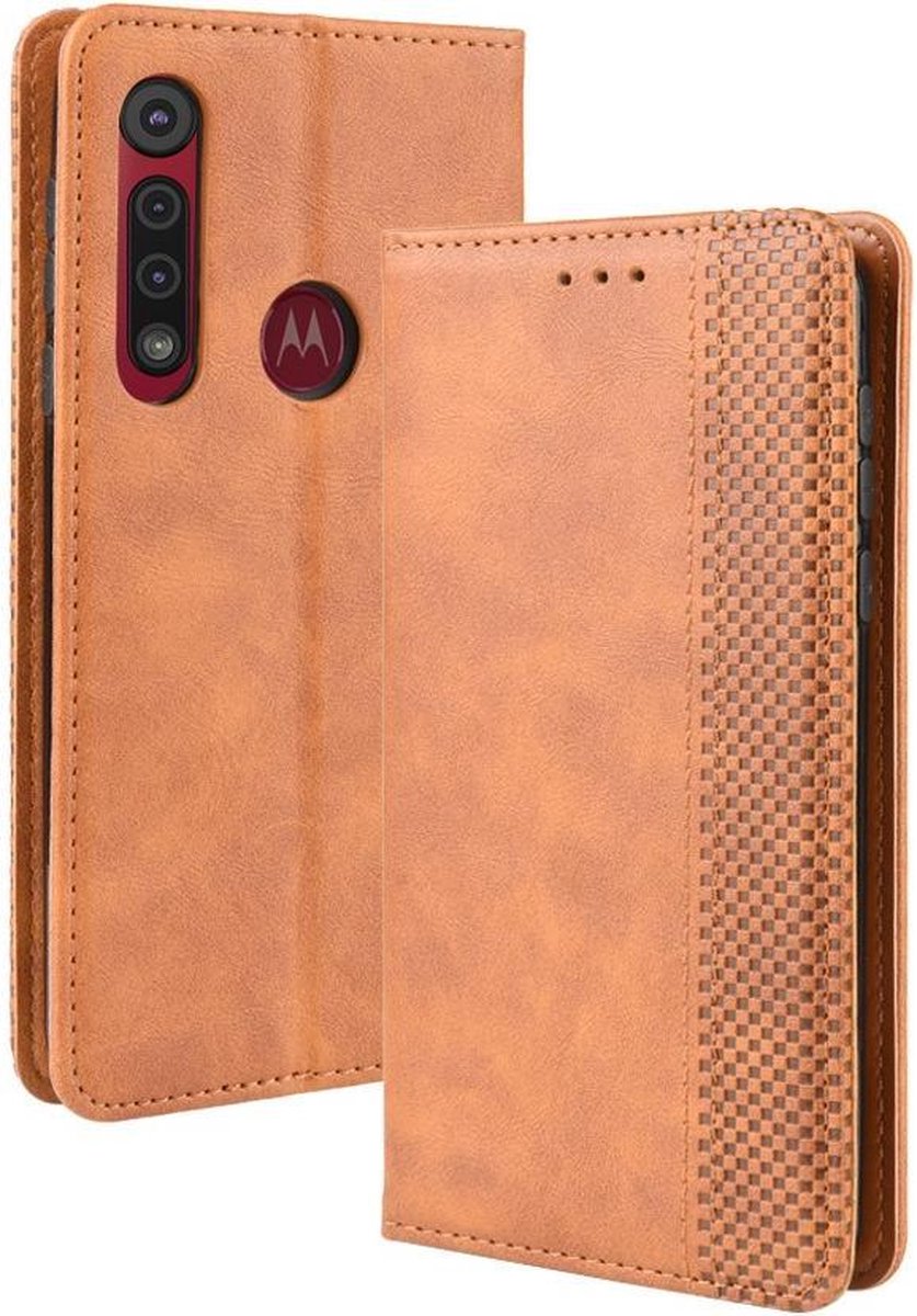 Vintage Book Case - Geschikt voor Motorola Moto G8 Plus Hoesje - Bruin