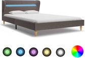 Bedframe Bruin Taupe 140x200 cm Stof met LED (Incl LW Led klok) - Bed frame met lattenbodem - Tweepersoonsbed Eenpersoonsbed