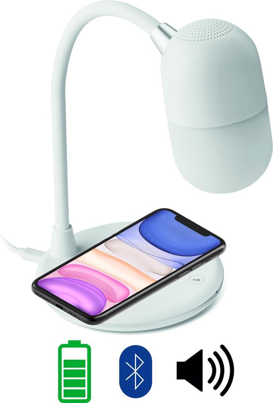 Lampe de bureau LED Bluetooth avec haut-parleur intégré et port USB de  charge - Blanc