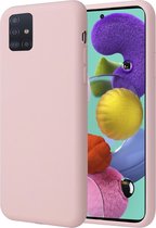 Samsung Galaxy A51 Hoesje - Matte Back Cover Microvezel Siliconen Case Hoes Roze