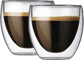 Krumble koffieglazen set van 2 stuks - Glazen Espressoglas - Dubbelwandige koffieglazen per 2 verpakt - Vaatwasserbestendig - 80 ml - Transparant