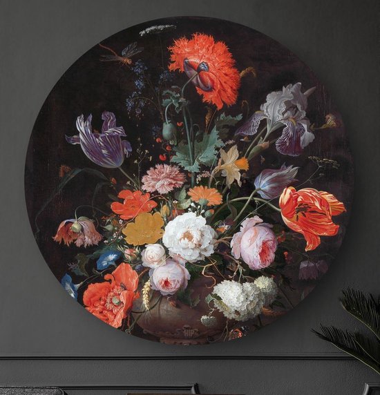 HIP ORGNL Schilderij Stilleven met bloemen en een horloge - ⌀60cm - Wandcirkel
