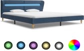 Bedframe Blauw 180x200 cm Stof met LED (Incl LW Led klok) - Bed frame met lattenbodem - Tweepersoonsbed Eenpersoonsbed