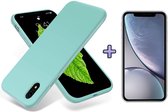 HB Hoesje Geschikt voor Apple iPhone XR - Siliconen Back Cover & Glazen Screenprotector - Turquoise