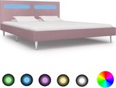 Bedframe Roze 160x200 cm Stof met LED (Incl LW Led klok) - Bed frame met lattenbodem - Tweepersoonsbed Eenpersoonsbed